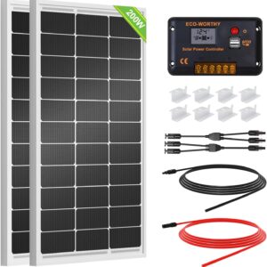 ECO-WORTHY 200 Watts 12 Volt/24 Volt Solar Panel Kit with High Efficiency Monocrystalline Solar Panel and 30A PWM Charge Controller for RV, Camper, Vehicle, Caravan and Other Off Grid Applications